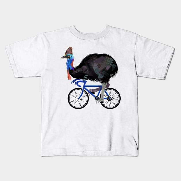 cassowary on a bicycle Kids T-Shirt by ellemrcs